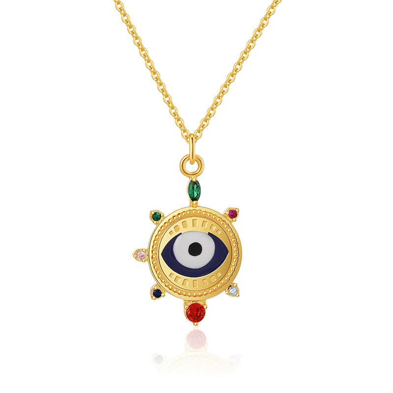 Geometric Round Disc Pendant Evil Eye Design Niche Light Luxury O Chain Clavicle Necklace