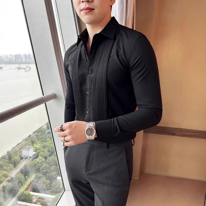 Heren Franse Textuur Slim Fit Lange Mouwen Formeel Smoking Dress Shirt