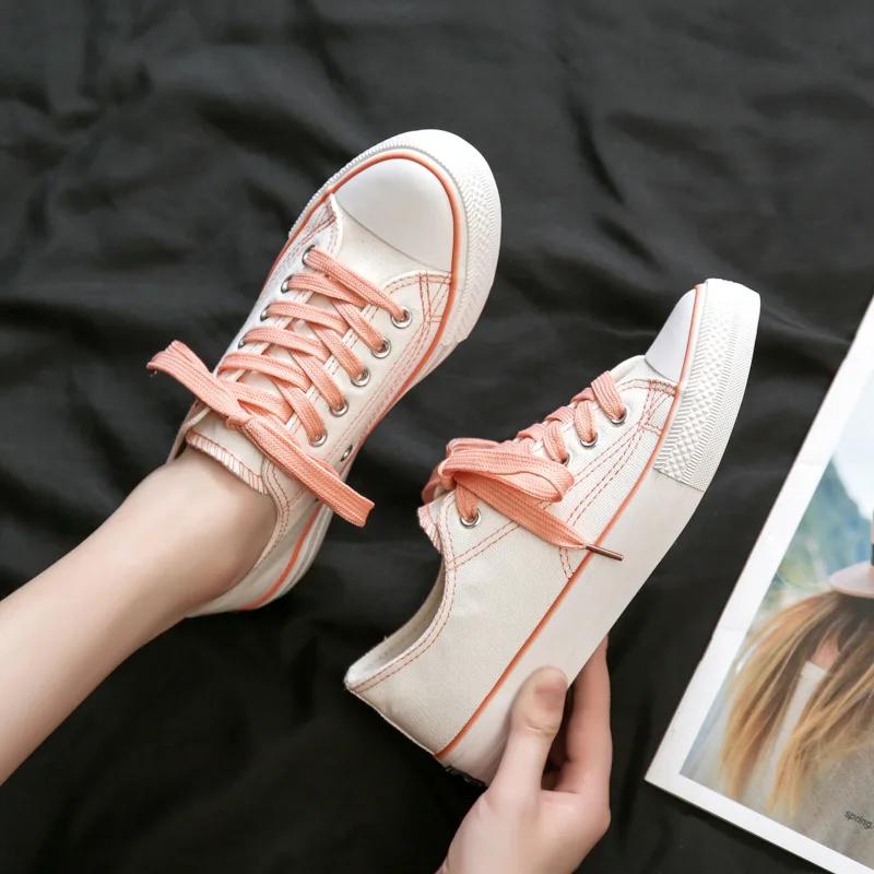 Women White Sneakers Fashion Classic Canvas Shoes Flat Ladies Vulcanize  Light Lace-up Causal Sports