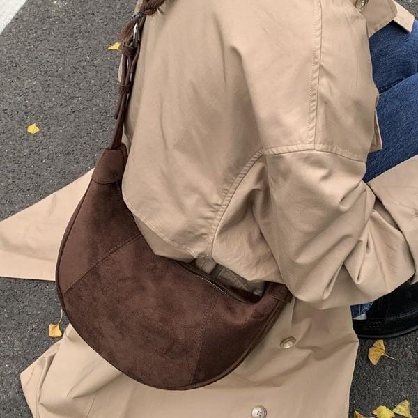 IELGY Leopard Print Suede Commuter Dumpling Bag Frosted Suede One-Shoulder Messenger Crescent Bag