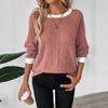 Women's Pink Knit Sweater with White Trim and Vertical Stripe Texture