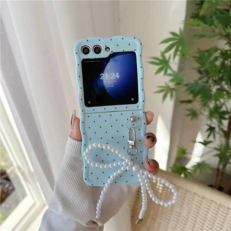

Для Samsung Galaxy Z Flip5 5G чехол TPU складной чехол для телефона с подвеской в виде жемчуга и банта