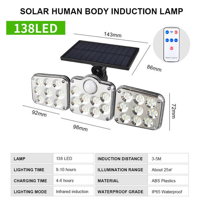Three-Head 333 LED Solar Garden Wall Light with Motion Sensor