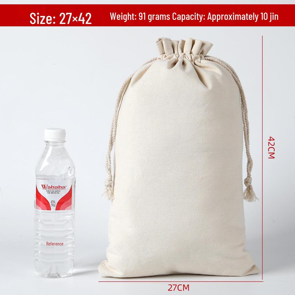Cotton Linen Drawstring Canvas Bag, Single Layer Breathable Storage for Sundries