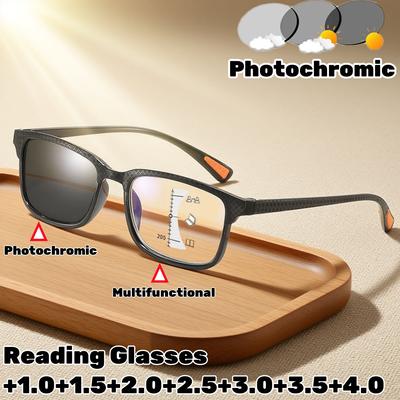 Neue stilvolle multifokale photochrome Lesebrille für Herren Damen Blaulichtfilter Progressive Brille für Fern- und Nahsicht