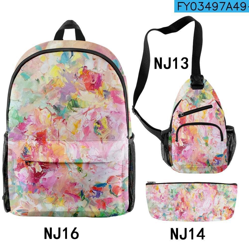 Cravate Tie-dye Graffiti Peinture à l'huile Impression 3D Classique Nouveauté Lot de 3 pièces Sacs d'école pour élèves Sac à dos de voyage pour ordinateur portable Sac de poitrine Trousse à crayons