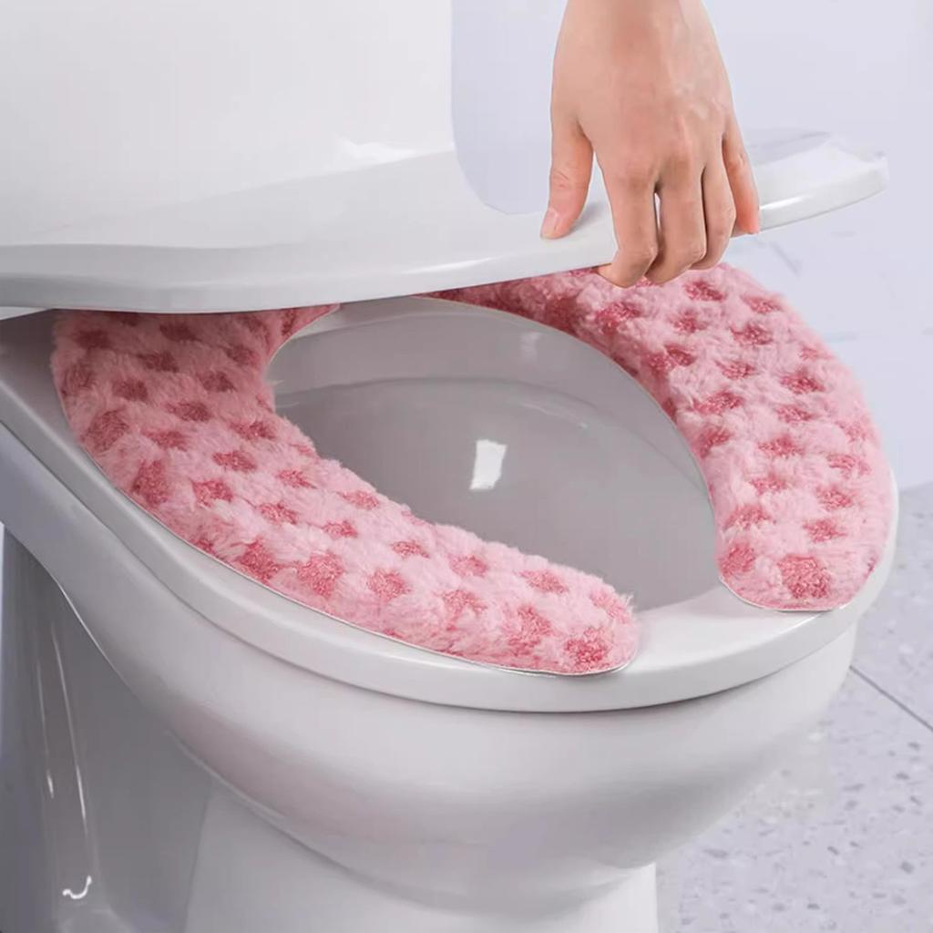 Thickened Fleece Toilet Seat Cover Washable Adhesive Toilet Ring Pad Suitable For Home Dormitories And Hotels In Autumn / Winter