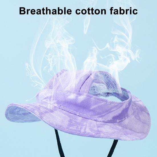 Pet Sun Hat Drawstring Adjustable Tie-Dye Denim Pet Hat Breathable Sun Protection Hat with Ear Holes for Dogs And Cats