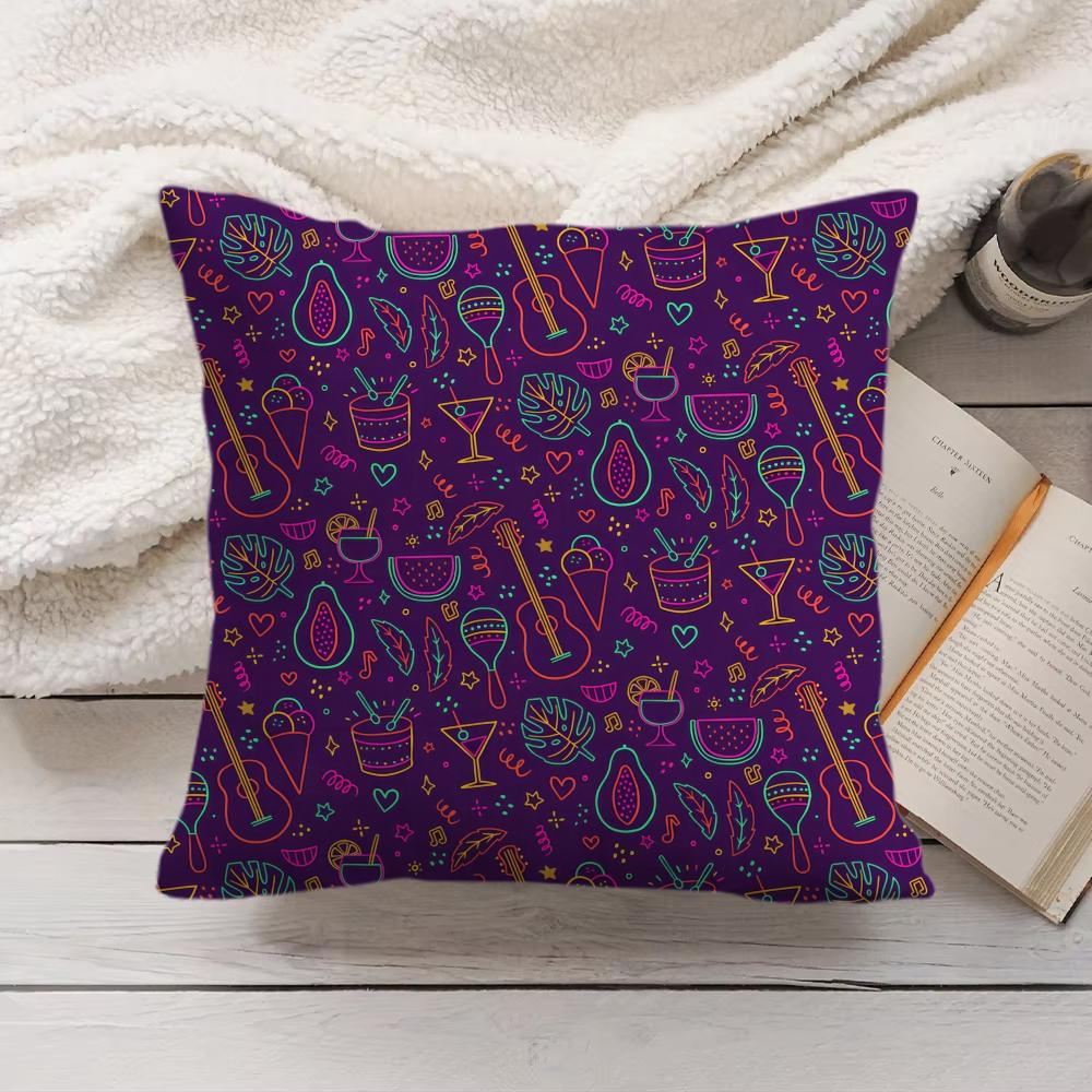 Cocktail Pattern Cushion Cover Soft Short Plush Pillow Cover Smooth Cozy Texture Aesthetic Cushion Case Home Decor