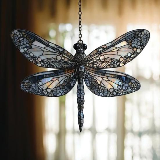 Dragonfly Acrylic Suncatcher Stained Glass Effect Bohemian Window Hanging Ornament for Indoor Outdoor Garden Decor Gifts for Mom Women
