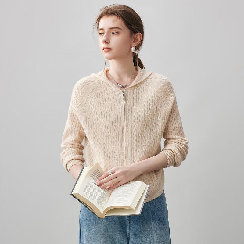 Komon Boca 2025 Women's Hooded Cable Knit Cashmere Cardigan