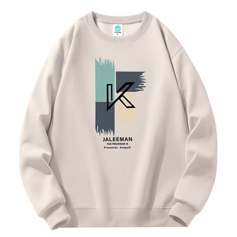 

Напечатанный свитер осень-зима для мужчин весна и осень 2024 года, корейский новый свободный топ с круглым вырезом, шикарный стиль Гонконга, модный 5XL абрикосовый