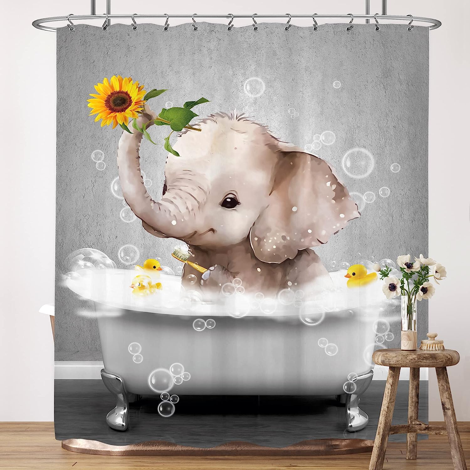 

Funny Animals Bathing Shower Curtains Highland Cow Pigs Rabbits Dogs Bathtub Bathroom Decor Polyester Bath Curtains With Hooks W60H190(CM)-1 Pcs