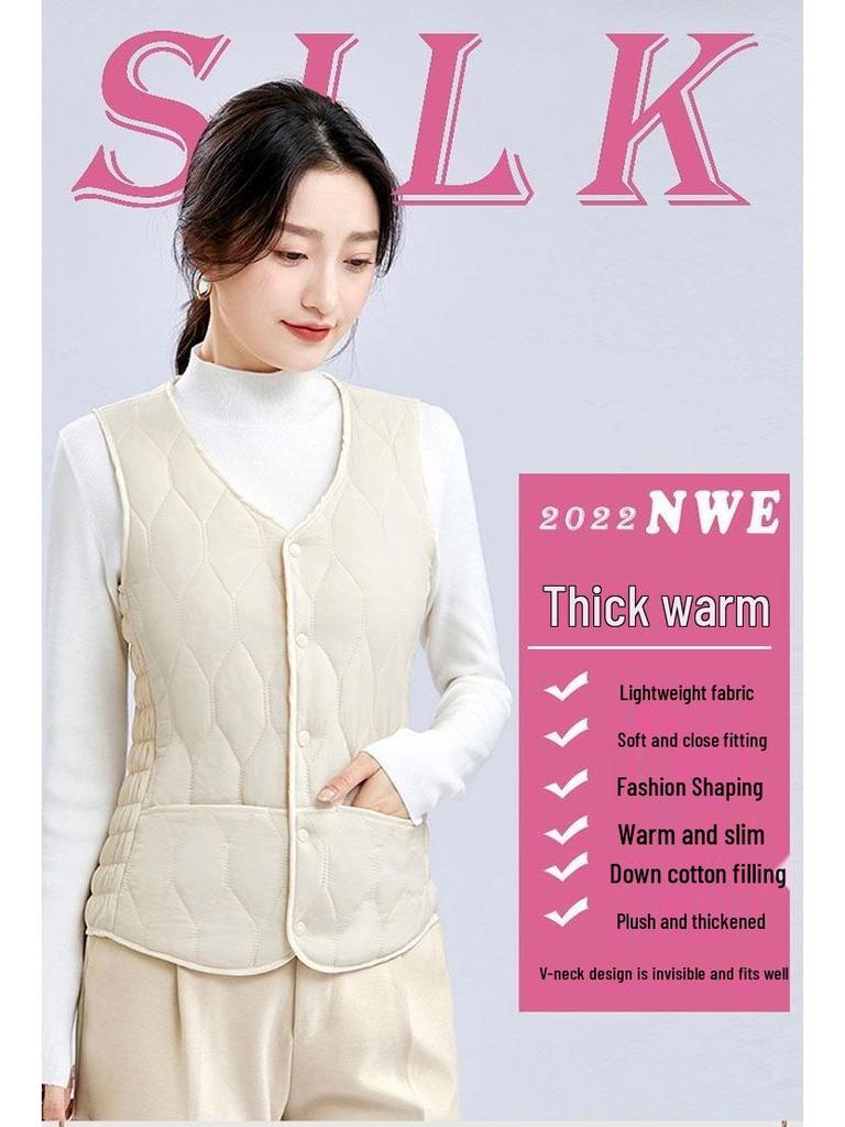 2025 Women's Autumn/Winter Sleeveless Down Vest - Short, Lambswool-Lined, Thickened, Plus Size, Slim Fit