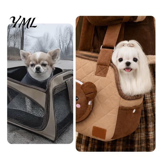 Cat Travel Carrier Quilted Purse, Breathable Pet Shoulder Bag, Mesh Window, Zipper Closure, Safety Buckle, Warm Velvet Cute Bear Elephant Front
