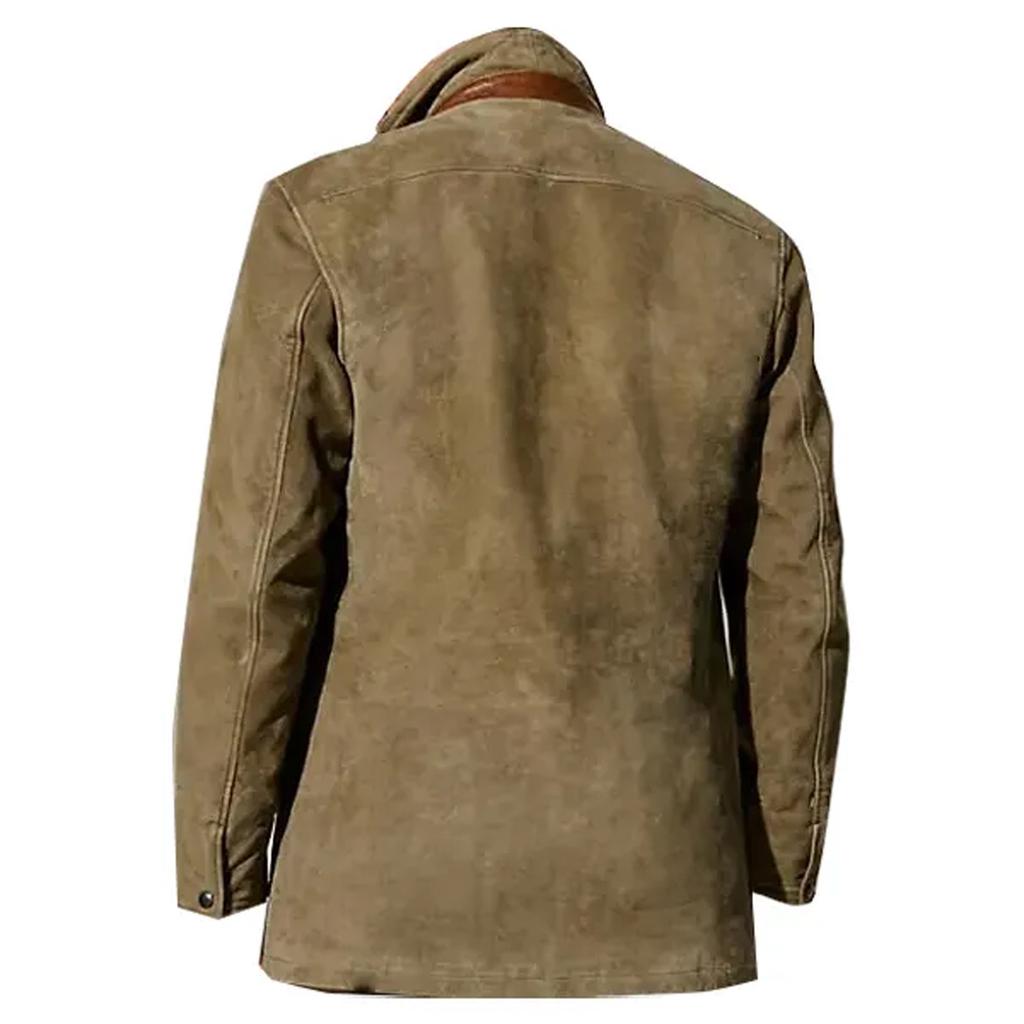 Men's Solid Color Splicing Button Pocket Work Jacket Men's Casual Long Coat