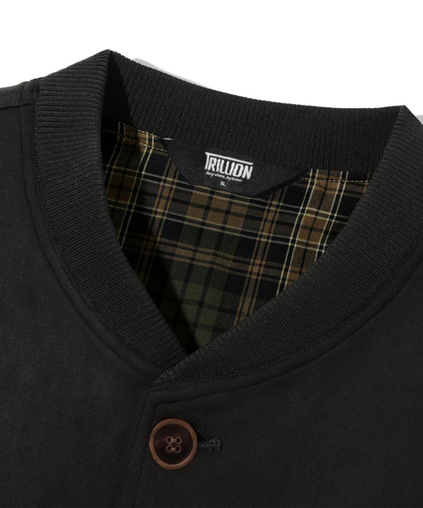 Trillion Two-Pocket Button Suede Bomber Jacket_Black