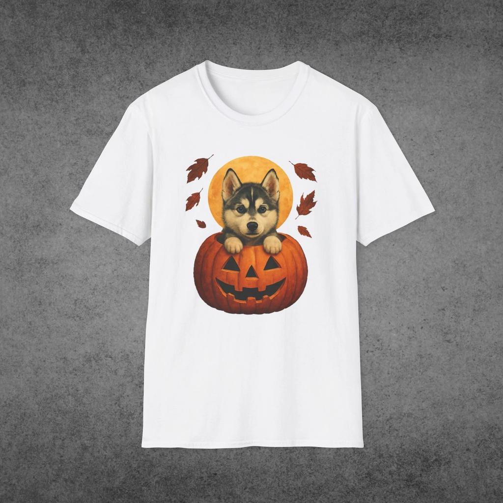 Halloween Husky T-Shirt, Cute Pumpkin Dog Tee, Halloween Costume Puppy