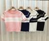 Black and White Color Clash Striped Short-sleeved Knit Sweater Female Summer Versatile Bubble Sleeve Versatile Top Thin Casual Slim Fit Pullovers Tees
