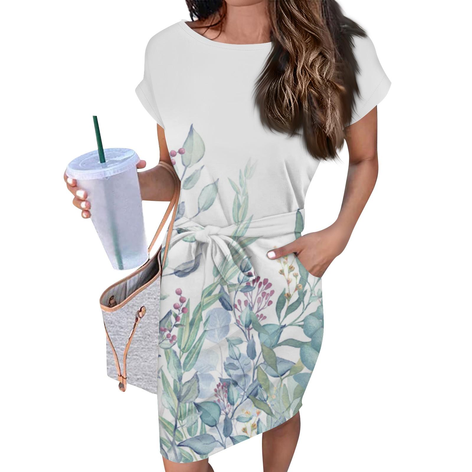 

Женские повседневные модные сексуальные платья-туники с круглым вырезом и коротким рукавом с ботаническим цветочным принтом XL
