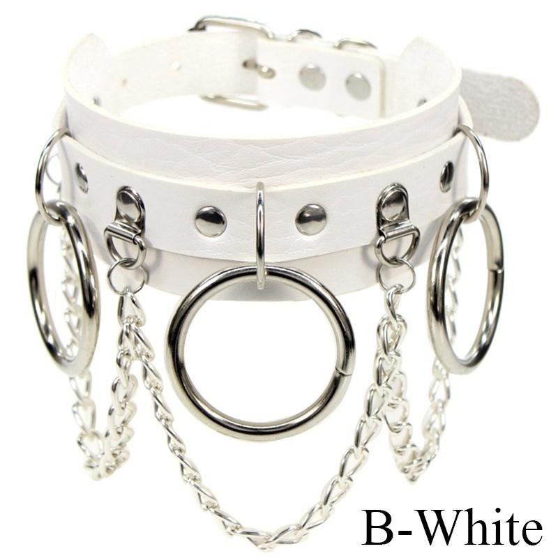 Women'S Fashion Punk Street Snap Nightclub Pu Leather Choker Metal Ring Chain Necklace Collar Rivets Goth Belt Adjustable Buckle Neck Accessories