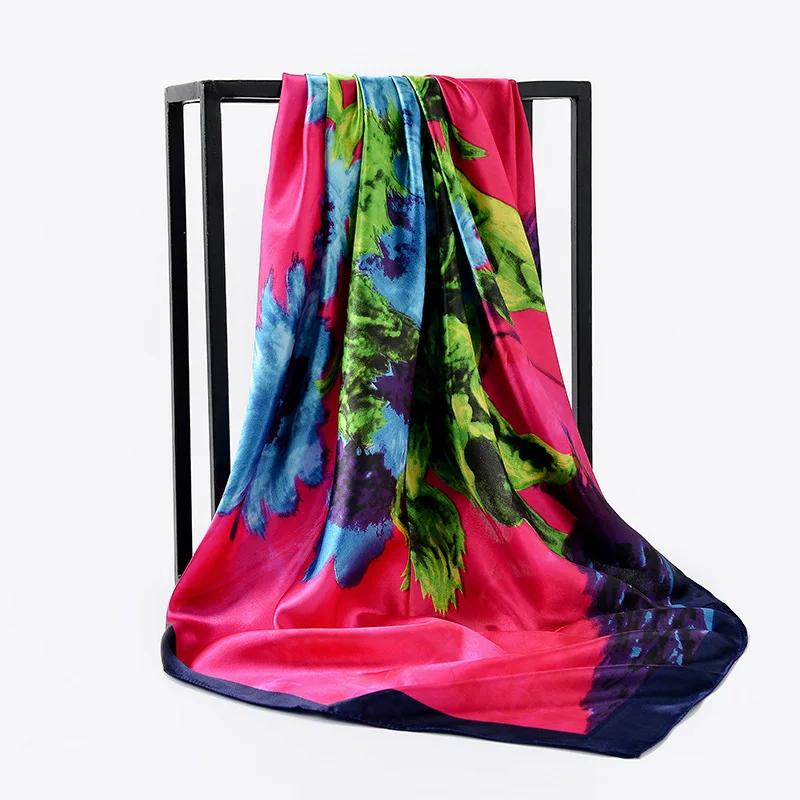 90cm Square Shawls Women Hijab Scarf For Hair Fashion Print Kerchief Neck Scarves Female Silk Satin Bag Scarfs For Ladies Banada
