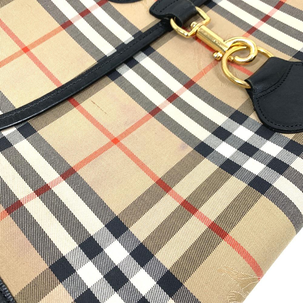 BURBERRY Check Document Pouch Clutch bag Canvas/Leather Beige