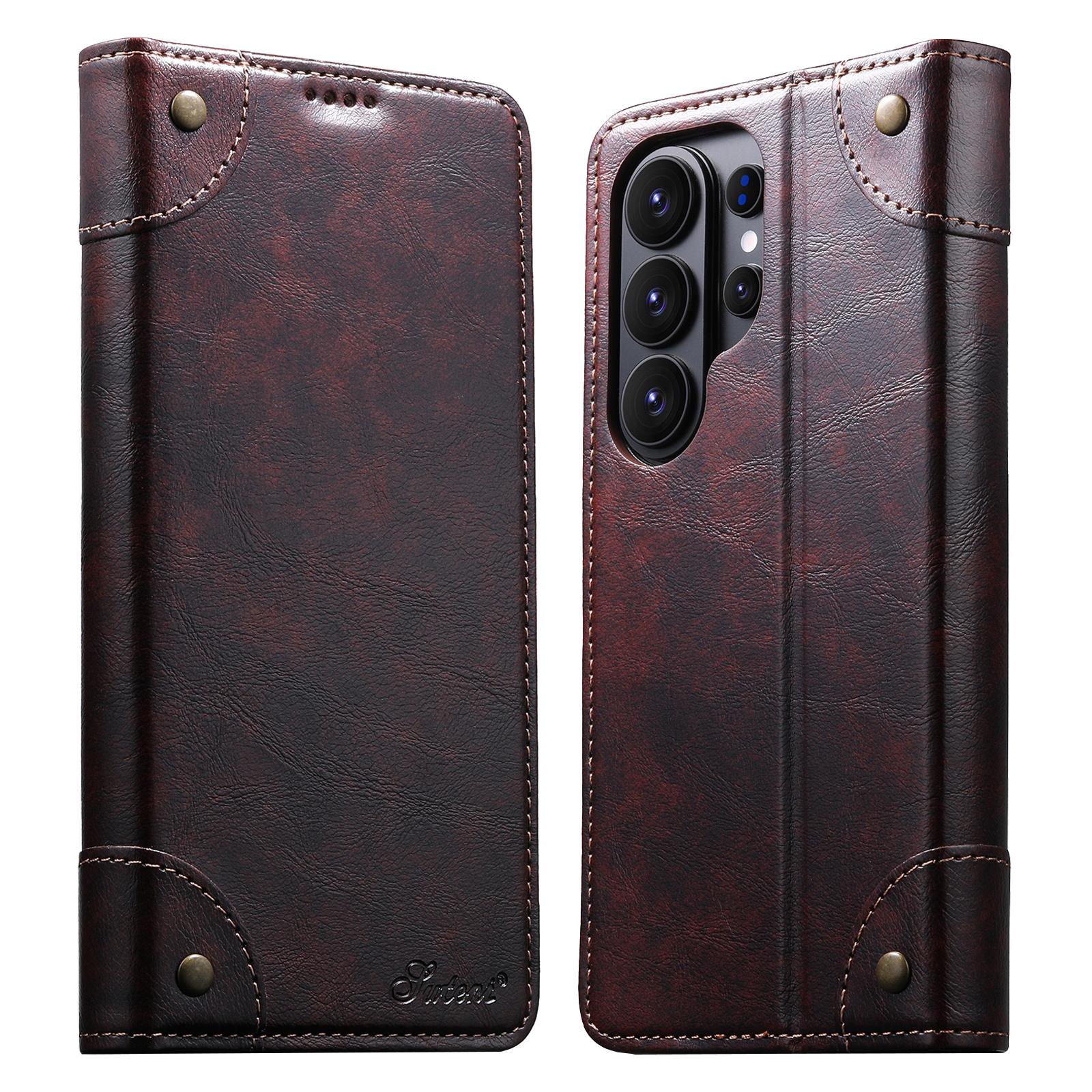 

Retro Flip Leather Phone Case for Samsung Galaxy S26 Ultra S25U S24 Plus S23 S22 Note 20 Card Slot Wallet Holder Magnetic Cover Galaxy Note20 Ultra темно-коричневого