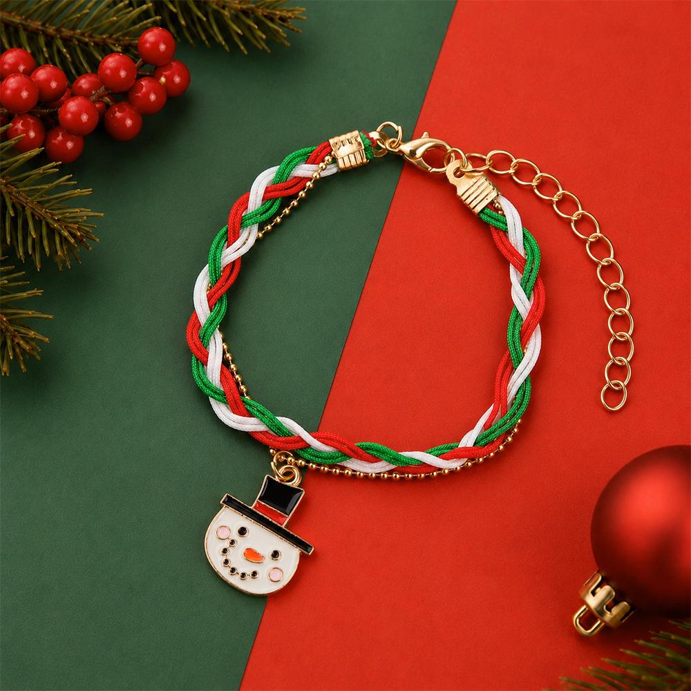 European and American Cartoon Christmas Woven Bracelet Christmas Alloy Pendant Beaded Gift Adjustable Jewelry