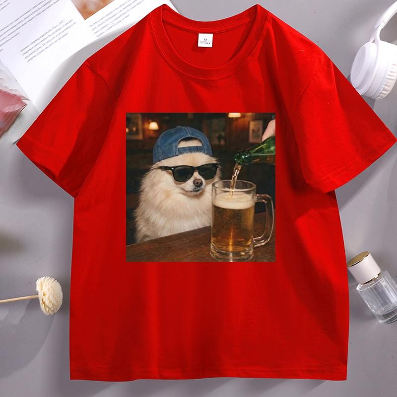 Divertente Pomerania che Beve Birra Maglietta per Cani Cane Meme Grafica Maglietta Regalo per Amante dei Cani Festa del Papà Abbigliamento Uomo