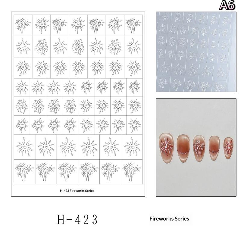 New Year Horse Fireworks Pattern Hollow Out Nail Art Stickers Colorful Nail Charm Template Stamp Manicure Decals Decoration