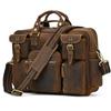Vintage Män Crazy Horse Läder Portfölj Stor Laptop Äkta Läder Affärsväska Arbete Tote Resväska Kohud Messenger Bag
