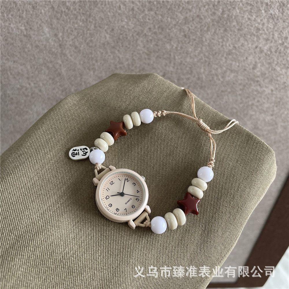 Trendy Vintage Adjustable Beads Strap Watch Ethnic Alloy Star Heart Bracelet Versatile Stylish Quartz Bracelet Wristwatch Ladies