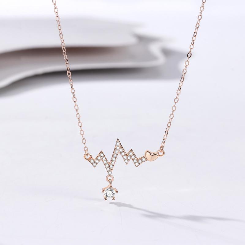 

Ожерелье ECG, женская творческая личность, полная бриллиантовая подвеска, нишевый дизайн, чувство моды, универсальная ключичная цепочка