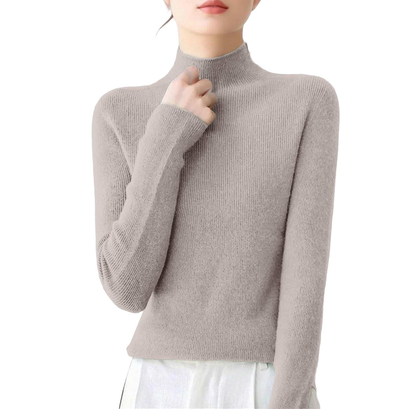 

Women s Casual Round Neck Base Layer Knitted Long Sleeve Solid Color Sweater XL хаки