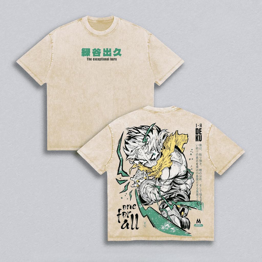 My Hero Academia Midoriya Izuku T-Shirt Anime Vintage Gewaschenes T-Shirt Sommer Kurzarm Baumwolle T-Shirts Oberteile Herren Damen Kleidung