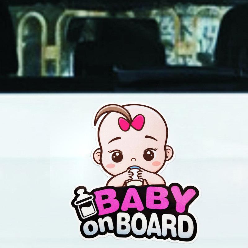 Cute Girl Baby on Board Car Sticker Cartoon Design Waterproof PVC Decal Vehicle Safety Warning Sign for Car Window