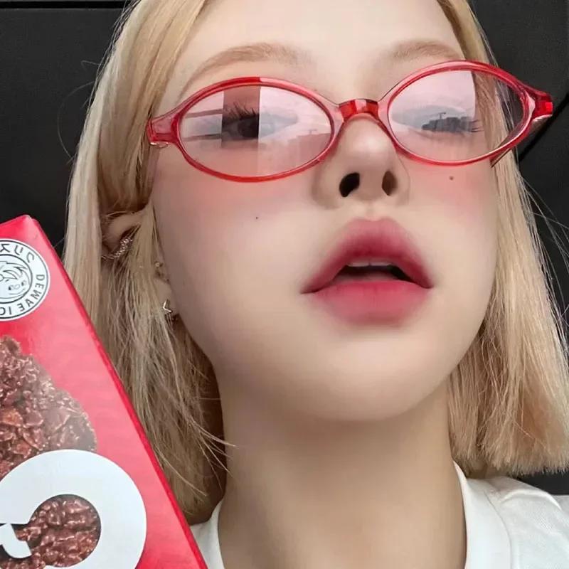 Y2K Retro Oval Frame Anti-Blue Light Óculos Doce Cool Girls Óculos Pretos Vintage Simples Mulheres Óculos de Proteção Ocular