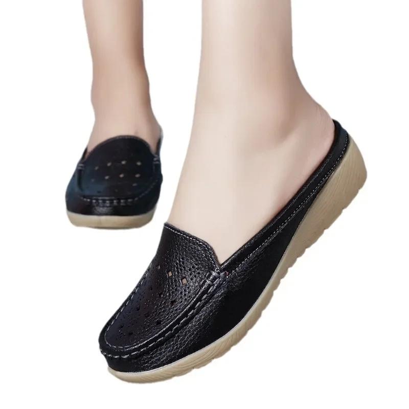 Fashion New Women's Wedge Shoes Female Round Toe Hollow Out Casual Half Slippers Moccasins Leisure Ladies Slip on Sneakers Mules