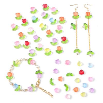 10 Stück/Beutel, handgefertigte Glas-Tulpen-Blumenperlen, Anhänger für Ohrringe, Armbänder, Halsketten, DIY-Schmuck, Bastelzubehör