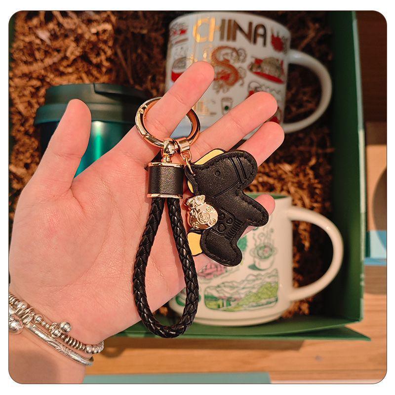 Exquisite Leather Cord Bag Charm & Car Keychain with Cute Horse Pendant Couple Bracelet