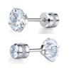 European & American Fashion Stainless Steel Round Cubic Zirconia Stud Earrings with Inlaid Double Diamond Four-Claw Design.