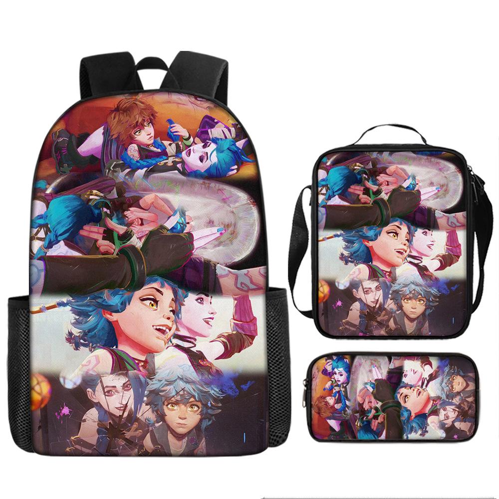 Battle of the Twin Cities Arcane Children's School Bag Pencil Case Backpack Elementary School Cartoon Backpack Three-piece Set