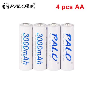 PALO 4ks AA 2A dobíjecí baterie 1,2V ni-mh 3000mAh pro baterku MP3/MP4 přehrávač