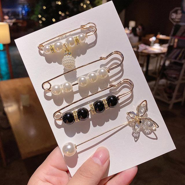 5 /10pcs /Pack Enamel Pins Pearl Neckline Brooches Small Collar Lapel Scarf Buckle Pin Fixed Clothes Invisible Brooch Jewelry Sets