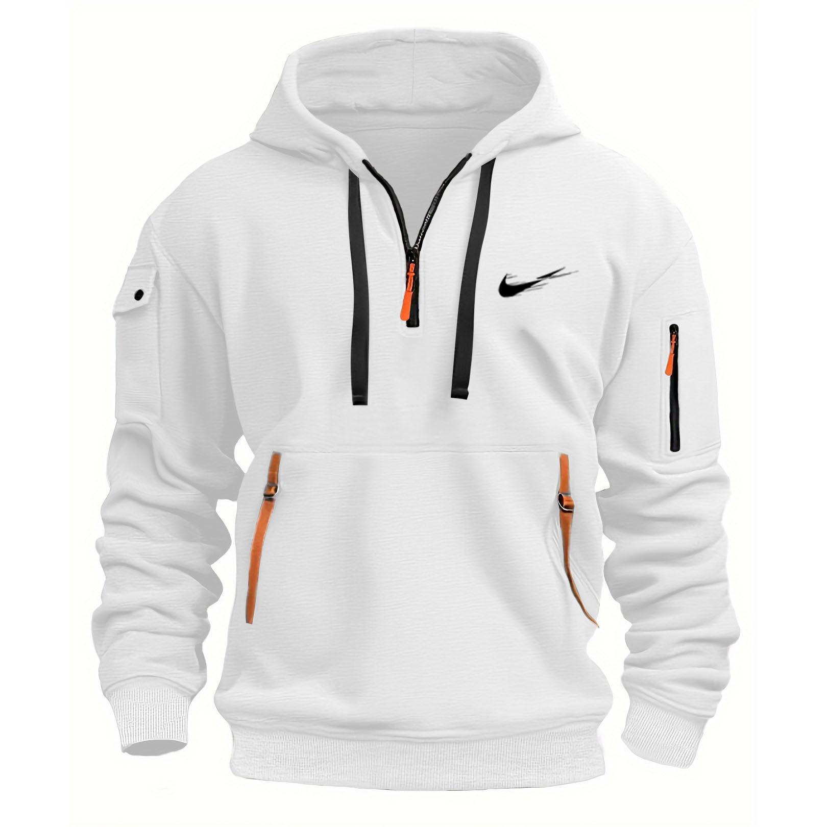 Черная 2024 осень зима новая мужская толстовка с капюшоном на молнии с карманом — фото 11