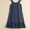 Women Summer Mini Dress O-neck Sleeveless Ruffle Hem Short Dress Solid Color Loose Fit Beach Holiday Dress