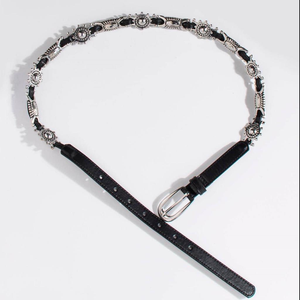 Women's Geometric Oval Engraving Accessories Metal Pin Buckle Punk Style Belt