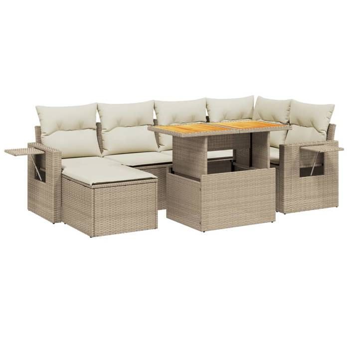 VidaXL Salon de Jardin avec Coussins 7 pcs, Canapés de Terrasse, Ensemble de Meubles de Patio, Mobilier d'Extérieur, Beige 3275704