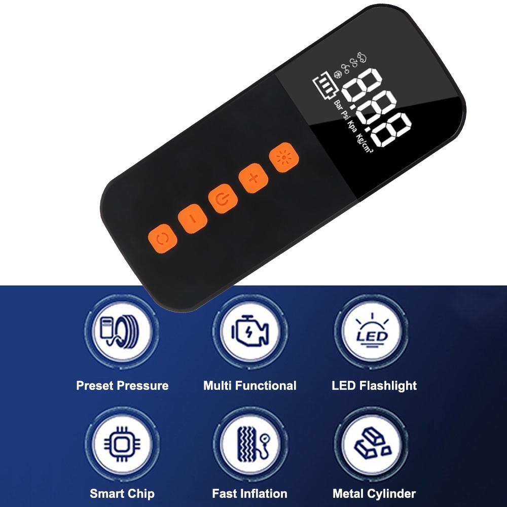 Wireless Portable Tire Pressure Gauge Portable Inflator With LED Light 17L/min Air Compressor Digital LCD Display Tire Air Pump